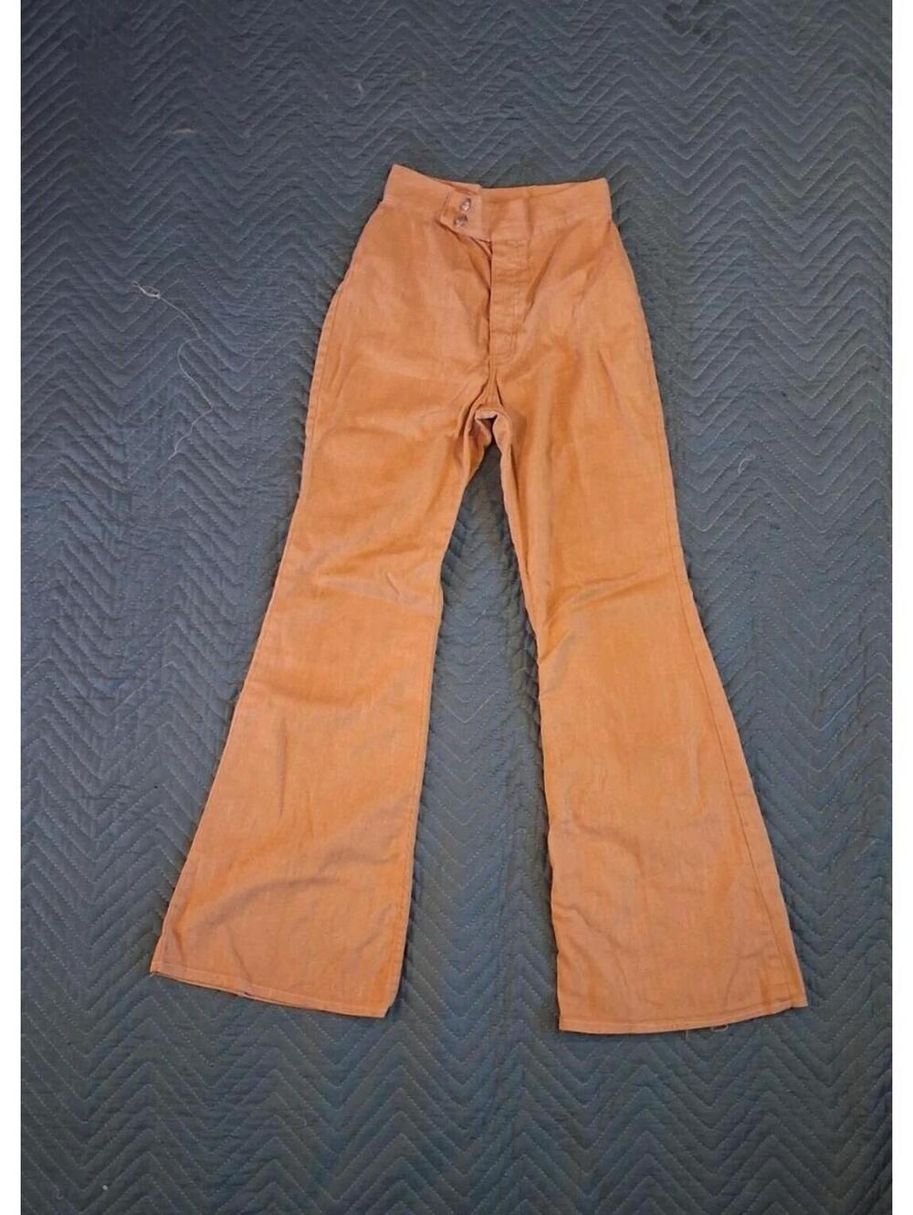 Vintage 70s Flared Slacks, Brown High Waisted Disco Pants Size S Juniors